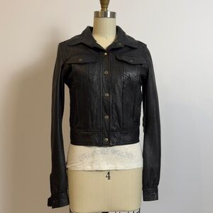Mike & Chris Black Leather Hooded Jacket Size XS